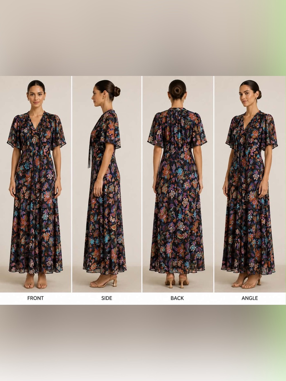 Johnny Was Black Floral Tie-Neck Maxi Dress size L - Picture 2 of 16